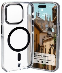 Bizon Etui z pierścieniem magnetycznym Case Marco do iPhone 15 Pro, przezroczyste z czarną ramką