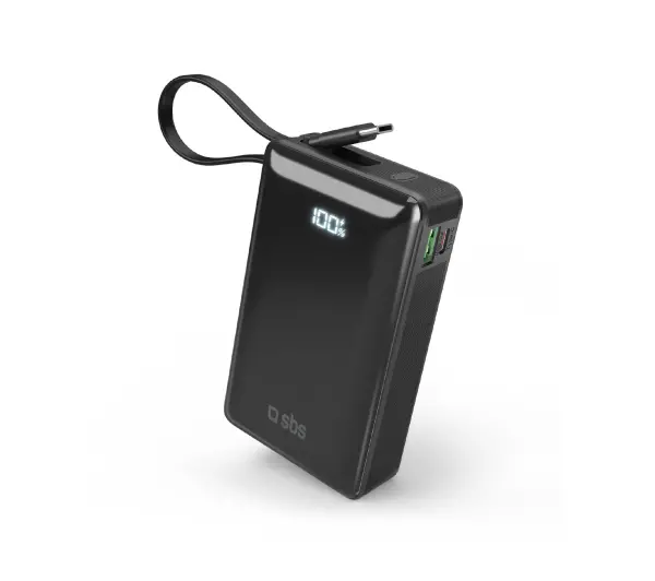 SBS TTBB20000LCDTCPD20K 20000mAh PD 20W Wbudowany kabel USB-C Czarny