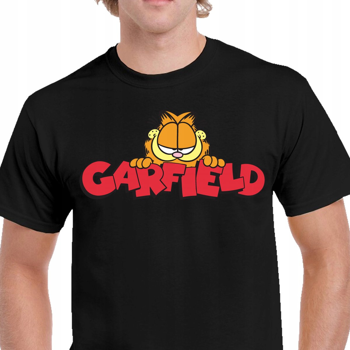 P036 KOSZULKA GARFIELD ŚMIESZNA KOT BAJKA M CZARNA PREZENT BAWEŁNA