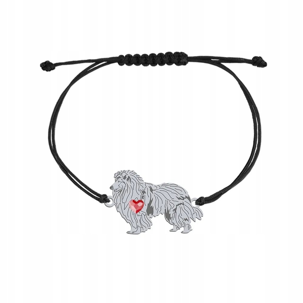 Bransoletka Srebrna z psem Owczarek Szkocki Długowłosy 925 Sznurek GRAWER