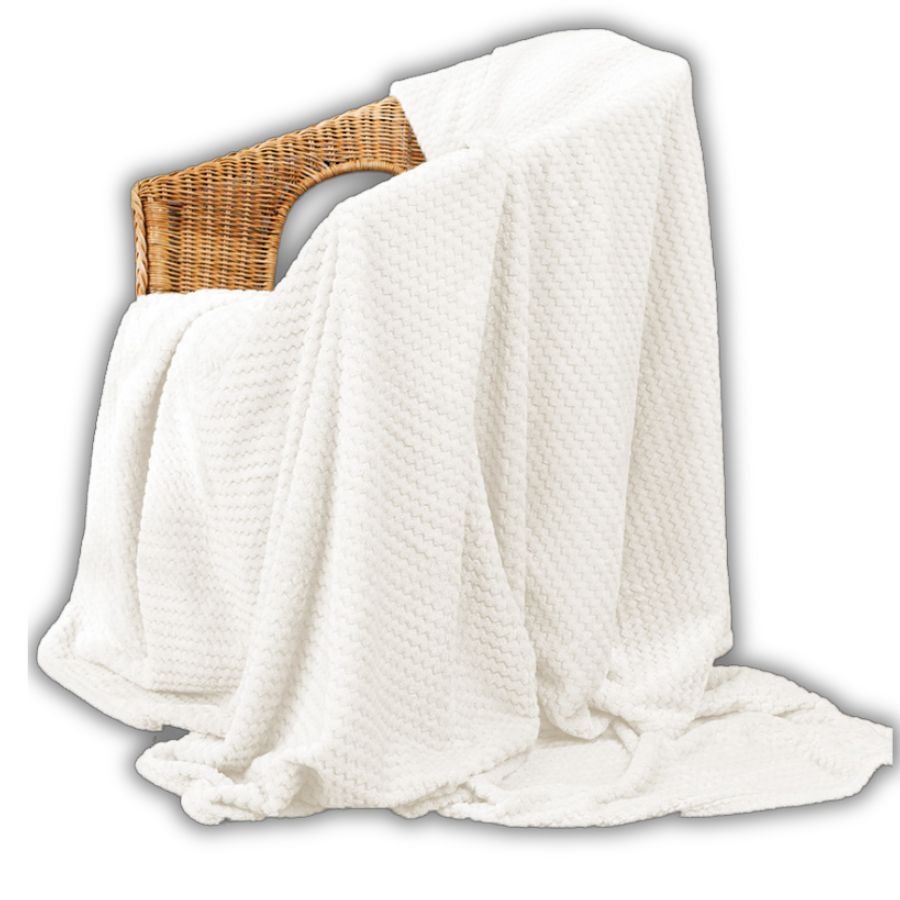 Miękki puszysty koc, wytłaczany w zygzaki, kolor ecru, Lugo, rozmiar 200x220 cm