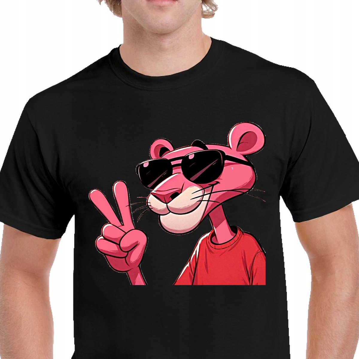 P208 KOSZULKA MĘSKA RÓŻOWA PANTERA PINK PANTHER ŚMIESZNA PREZENT CZARNA XXL