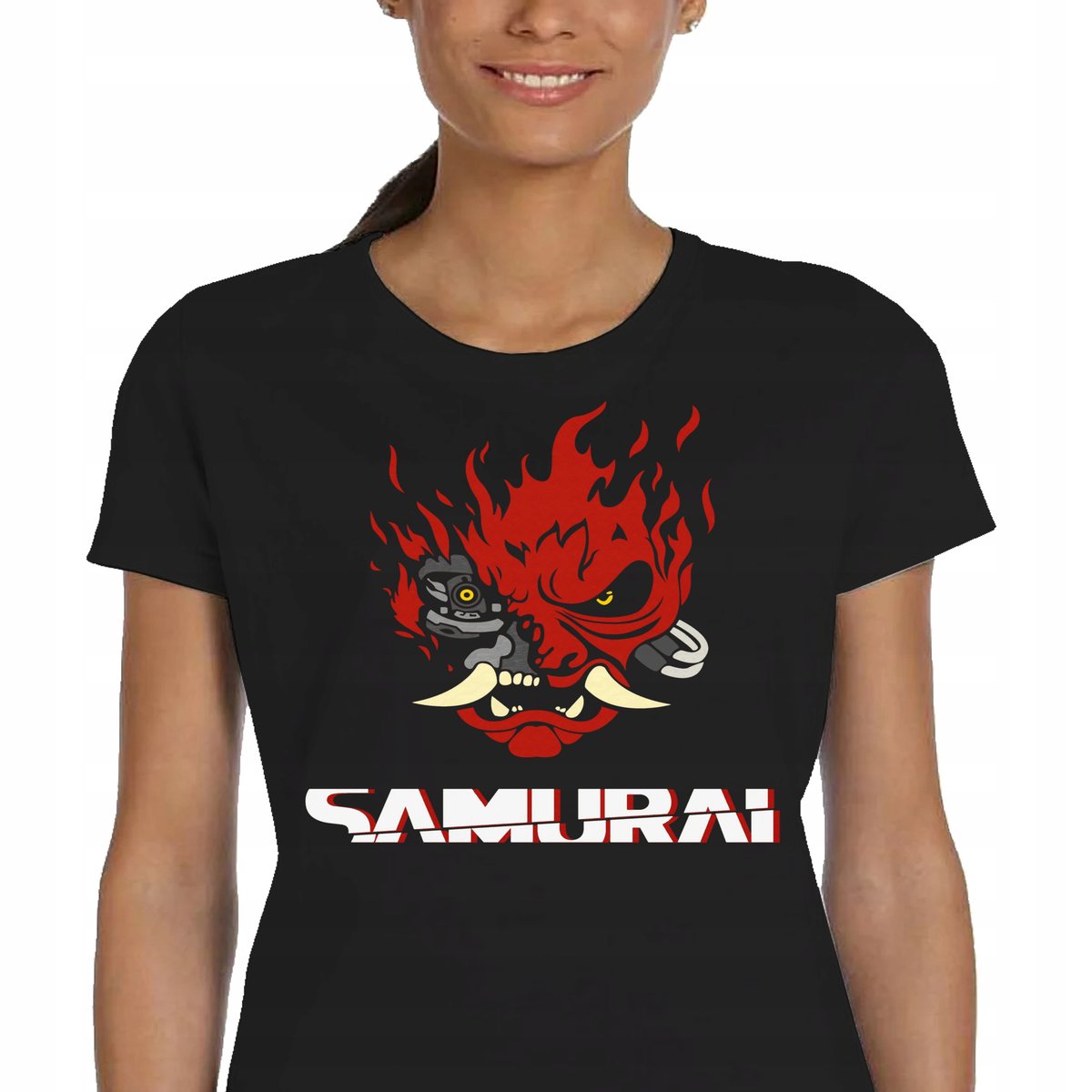 P060 DAMSKA Koszulka GRA CYBERPUNK 2077 SAMURAI LOGO PREZENT S CZARNA