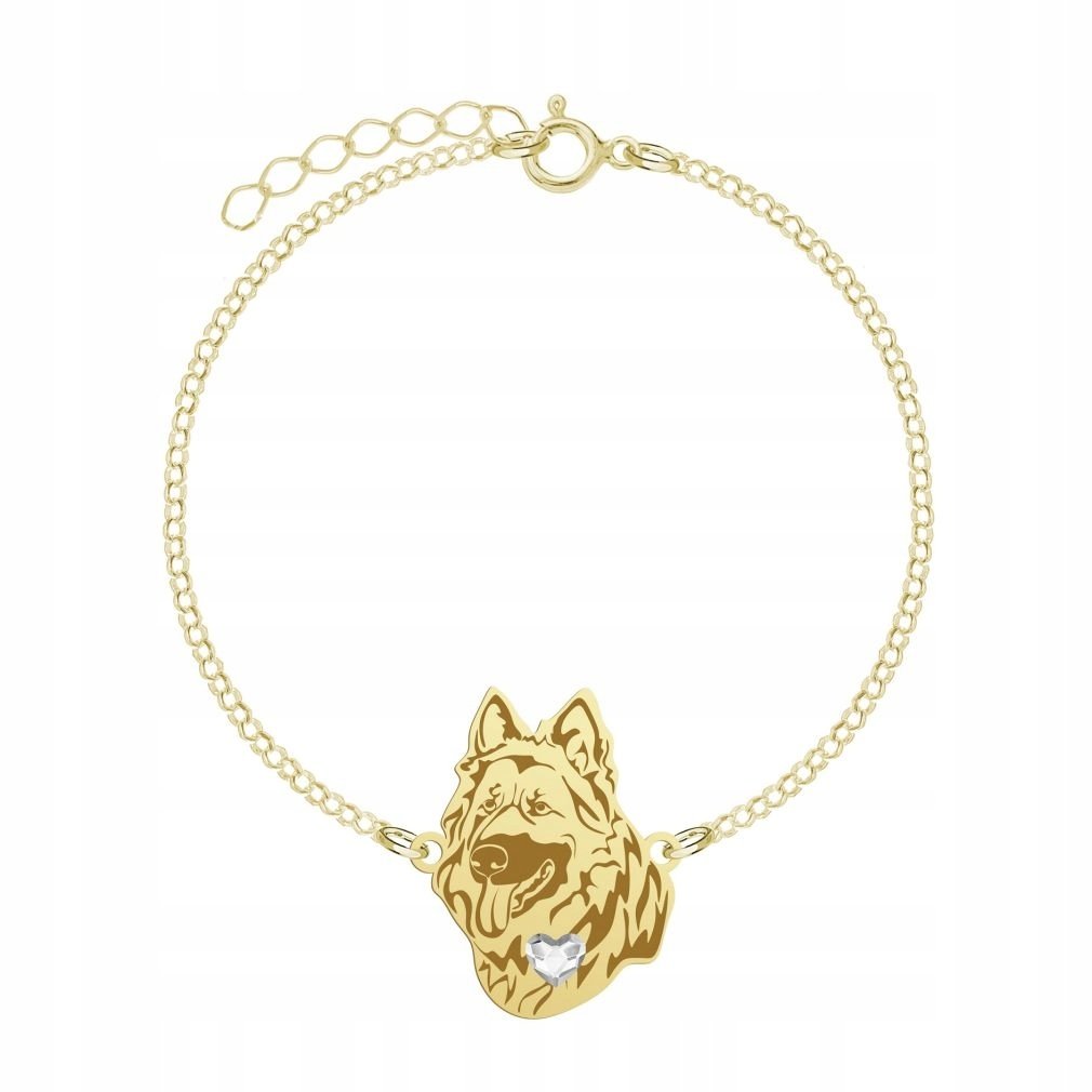 Bransoletka Złota z psem Owczarek Staroniemiecki 925 Łańcuszek GRAWER
