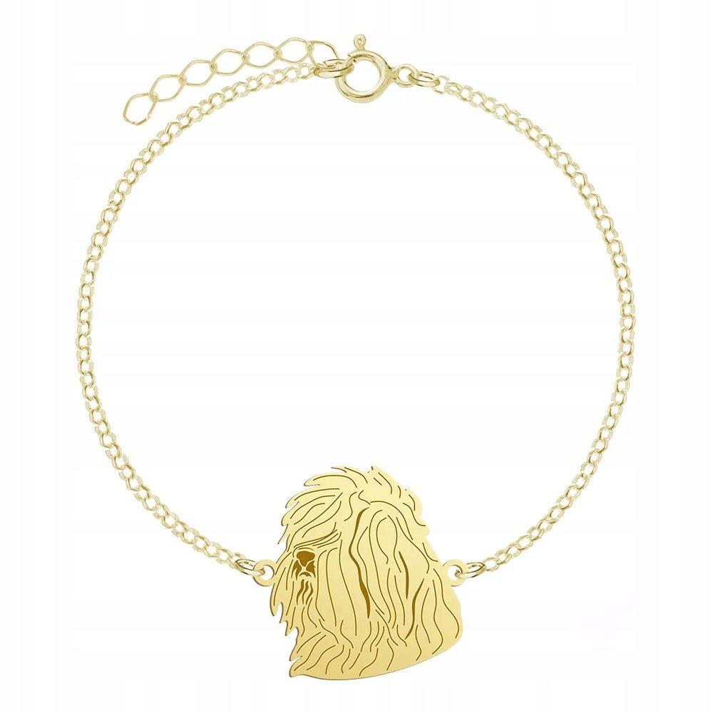 Bransoletka Złota z psem Owczarek Staroangielski Bobtail 925 Prezent GRAWER