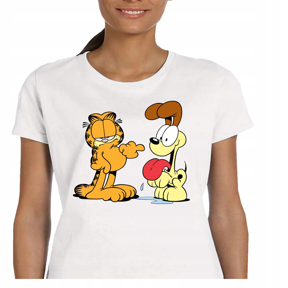 DAMSKA ŚMIESZNA KOSZULKA GARFIELD KOT PIES BAJKA BAWEŁNA PREZENT P037 L