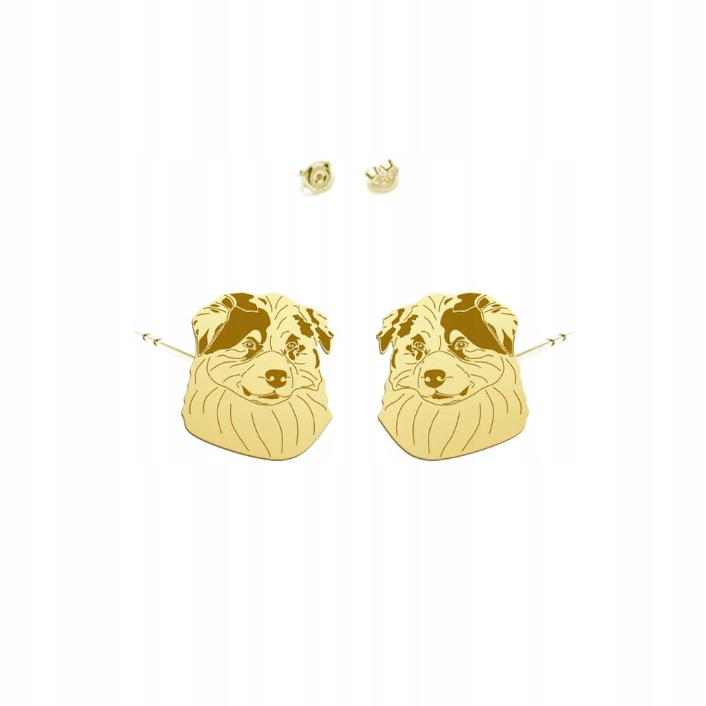 Kolczyki Złote z psem Owczarek Australijski 925 Sztyfty Prezent DEDYKACJA
