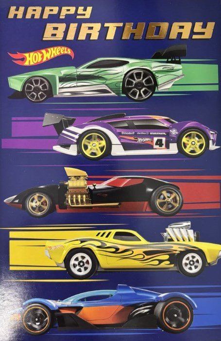 Kartka urodzinowa Happy Birthday Hot Wheels- Mattel