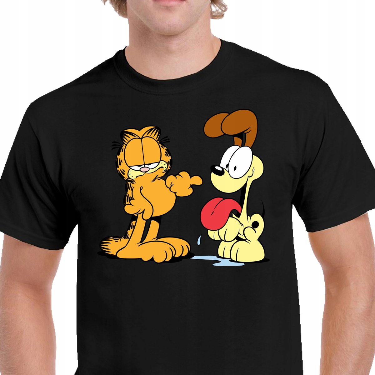 P037 ŚMIESZNA KOSZULKA GARFIELD KOT PIES BAJKA CZARNA M PREZENT BAWEŁNA