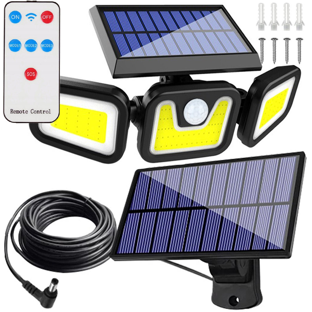 LAMPA SOLARNA Z CZUJNIKIEM RUCHU ZMIERZCHU 171 LED COB OSOBNY PANEL 3w1