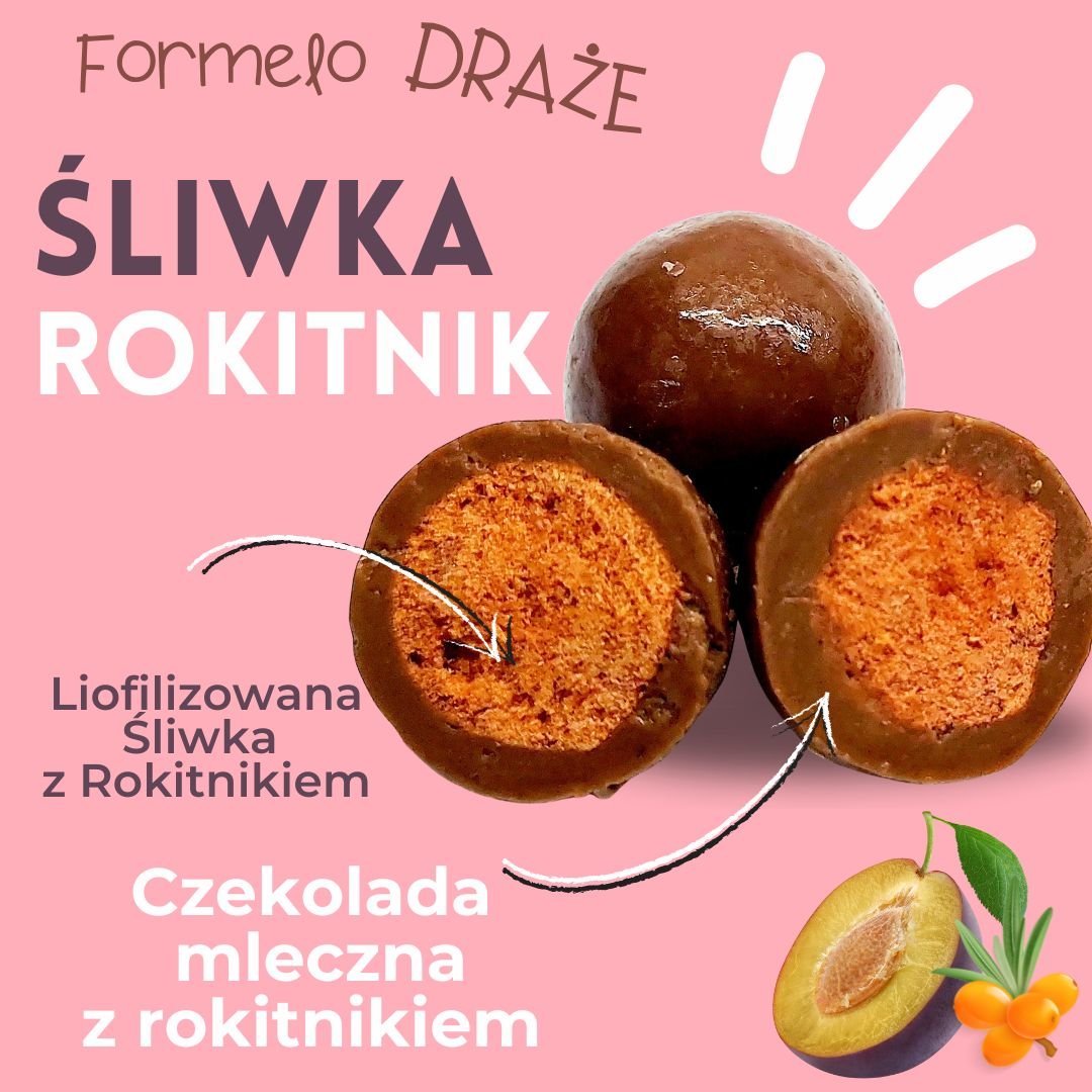 Liofilizowana śliwka z rokitnikiem w czekoladzie mlecznej opakowanie bag 100g