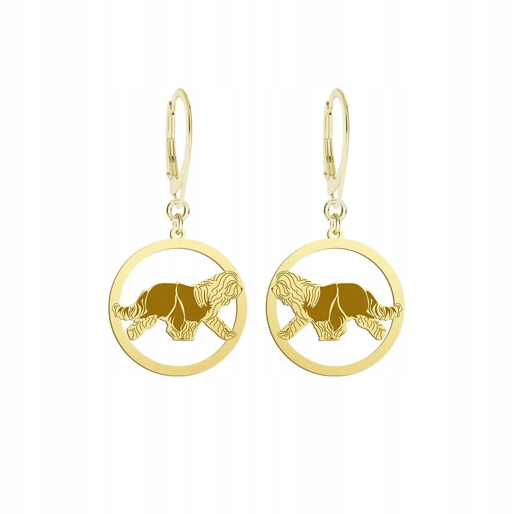 Kolczyki Złote z psem Owczarek Staroangielski Bobtail 925 na biglu GRAWER