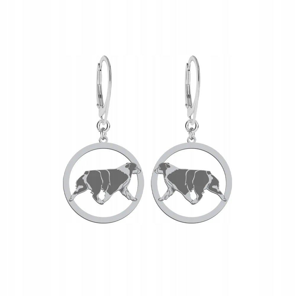 Kolczyki Srebrne z psem Owczarek Australijski 925 Prezent Kobieta GRAWER