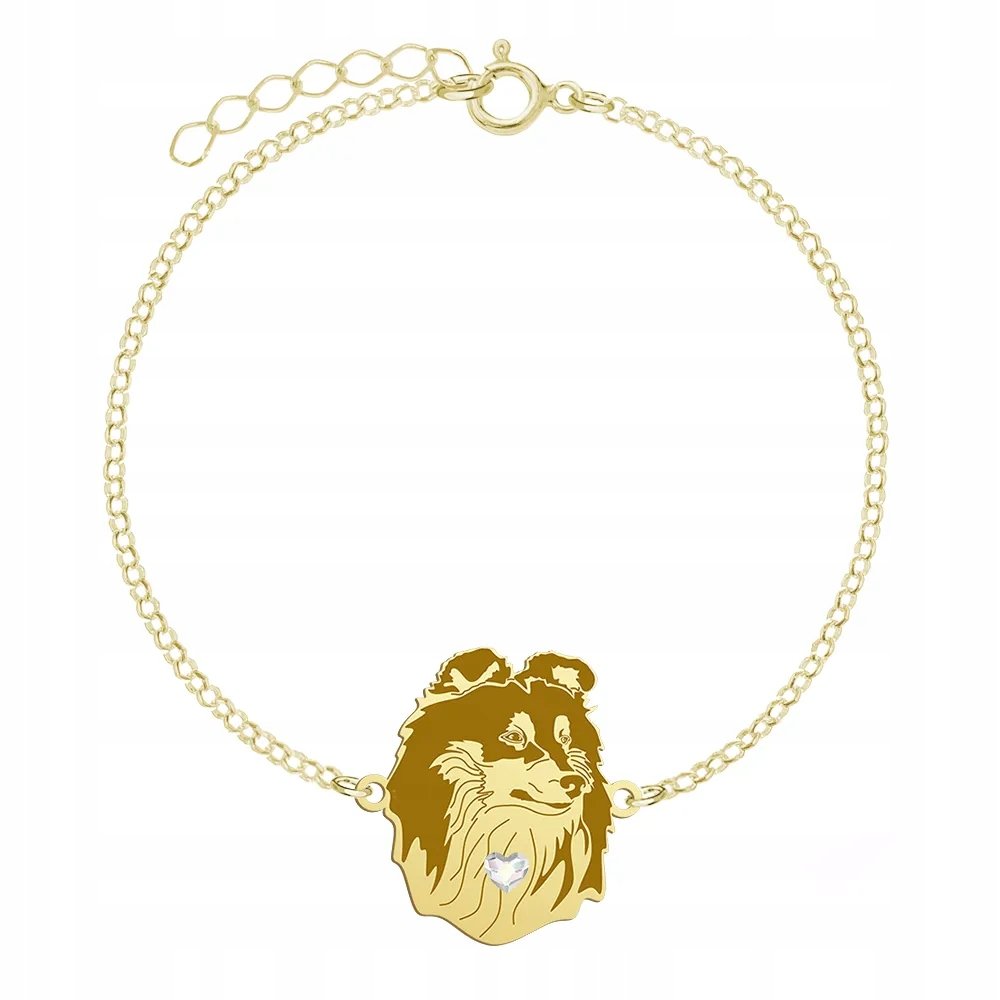 Bransoletka Złota z psem Owczarek Szetlandzki 925 Prezent Biżuteria GRAWER