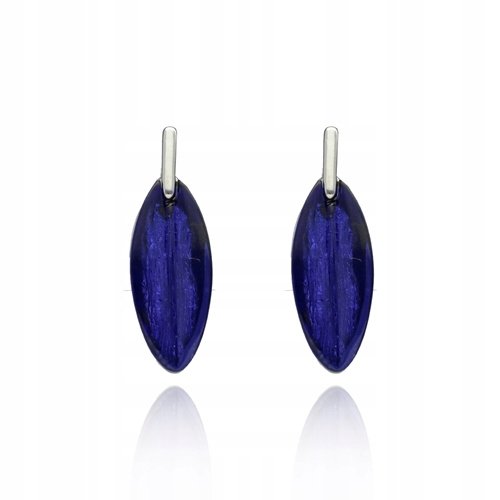 Kolczyki Krótkie Listek Z Niebieskim Oczkiem Z Żywicy Sztyft