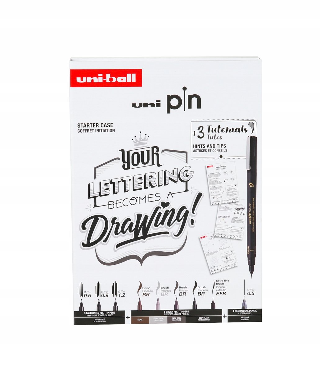 ZESTAW STARTOWY CIENKOPISÓW KREŚLARSKICH UNI PIN LETTERING RÓŻNE GRUBOŚCI
