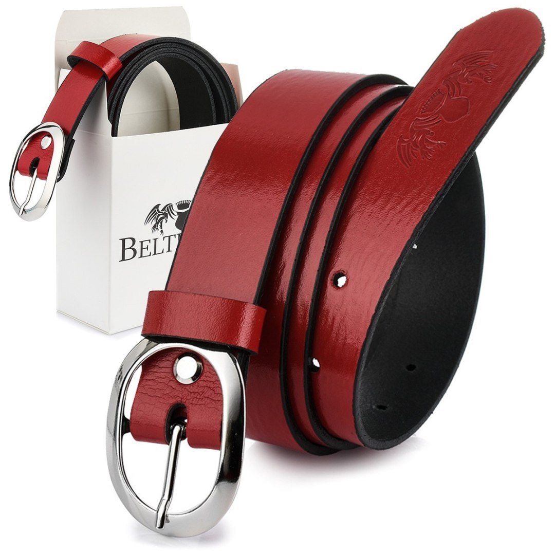 Beltimore skórzany damski pasek do spodni 3 cm czerwony U51 czerwony r.115-130 cm