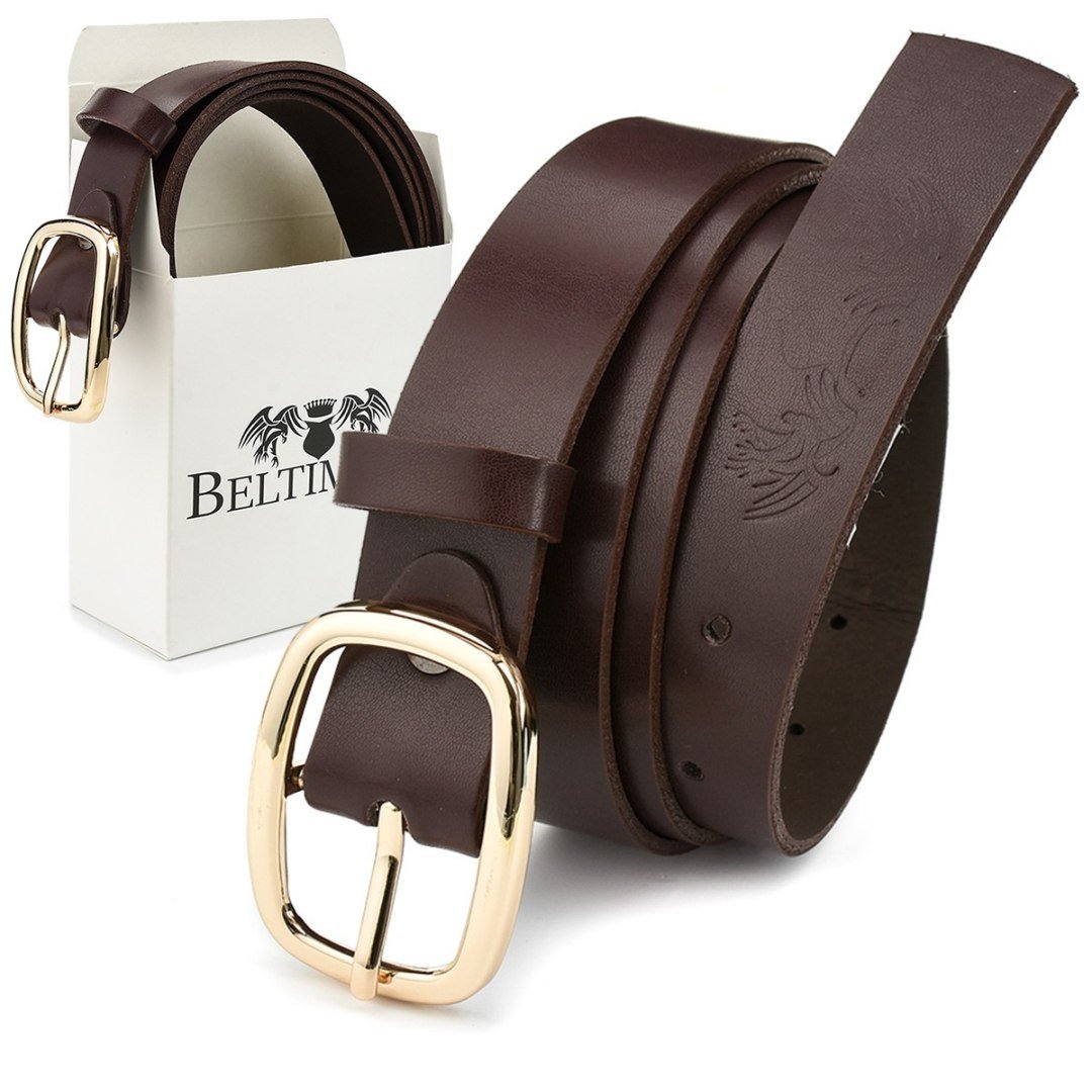 Beltimore skórzany damski pasek do spodni 3 cm burgundowy A68 brązowy, beżowy r.110-125 cm