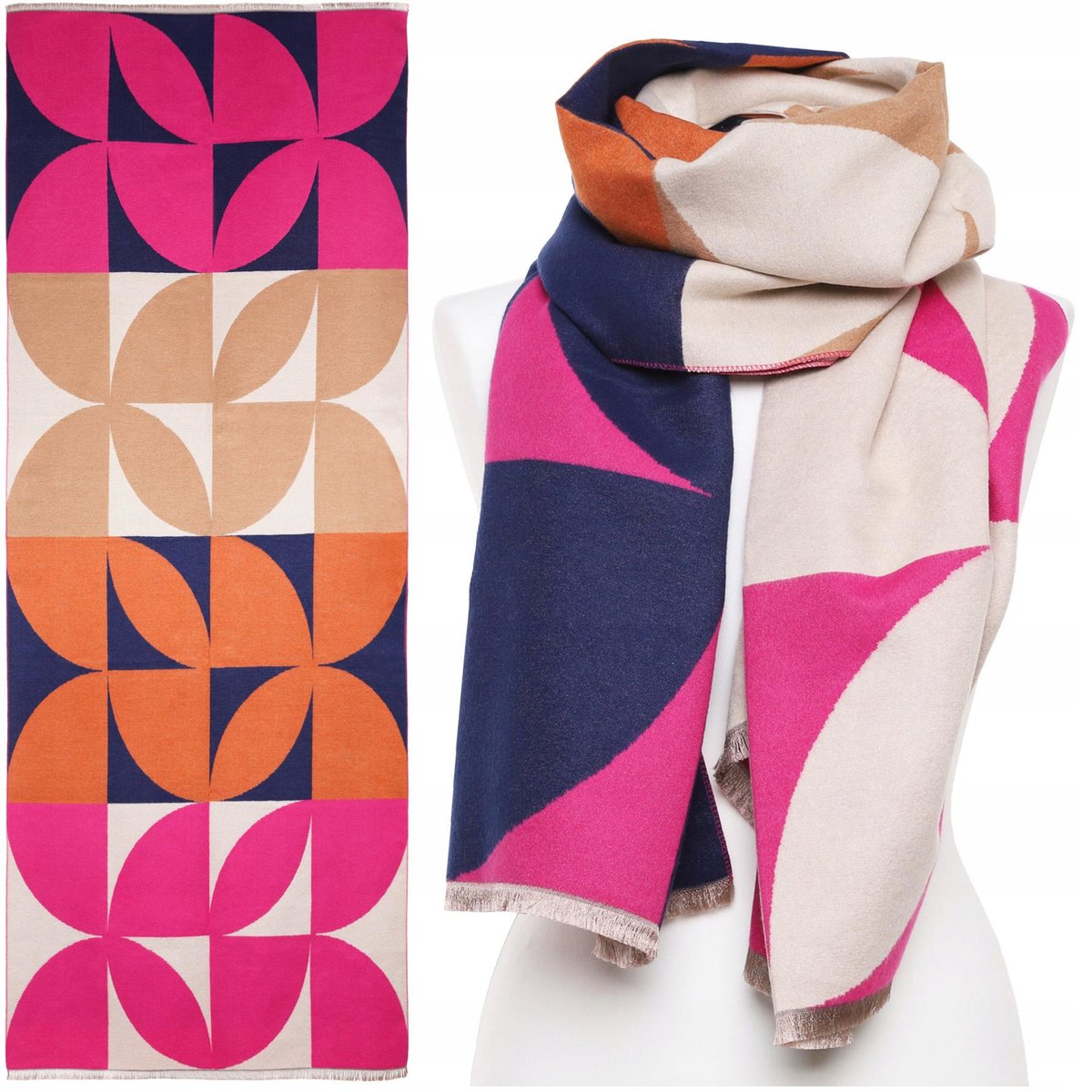 SZAL DAMSKI Stylowy Geometryczny Wzór Dwustronny Modny Duży Ciepły MORAJ