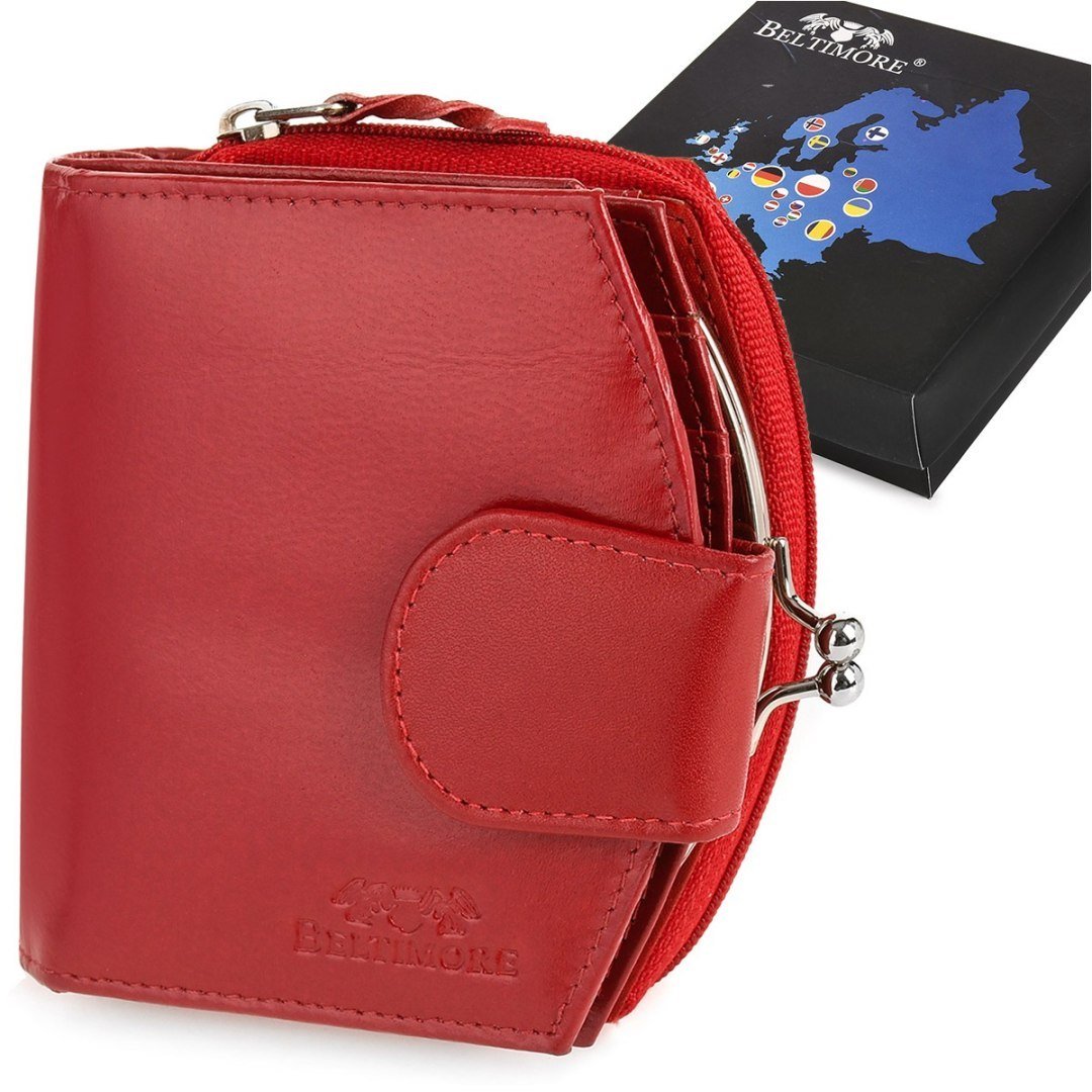 Portfel damski portmonetka skórzany czerwony RFiD BELTIMORE L53 czerwony