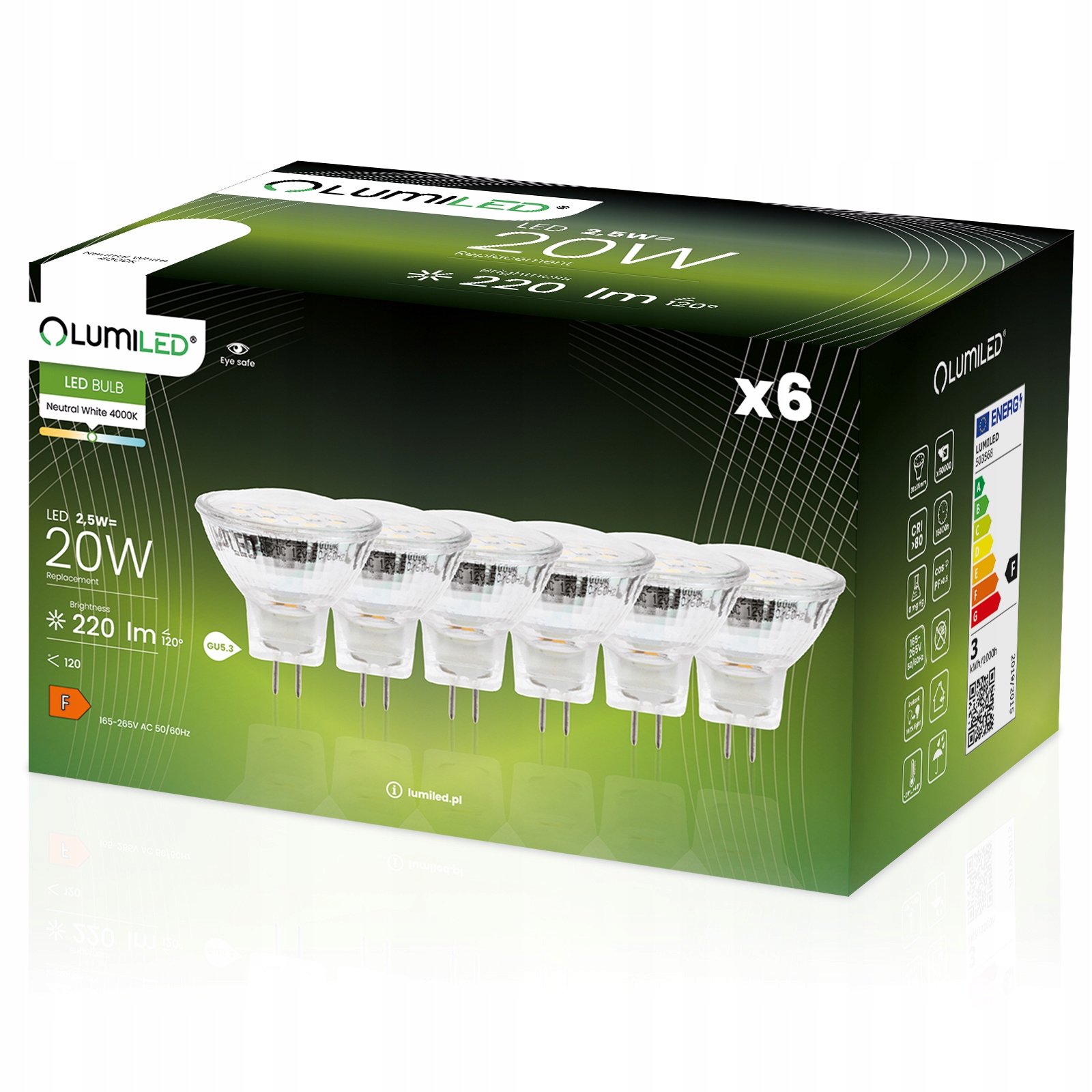 6x Żarówka Led MR11 GU5.3 2,5W 4000K 230V Lumiled