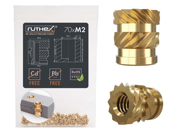 Ruthex M2 Threaded Insert – Rx-m2x4 - 70 Pcs