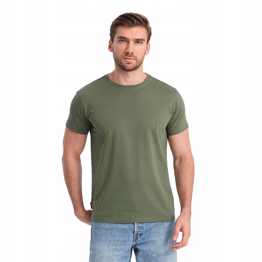 Męski T-shirt koszulka Basic 100% bawełna khaki V6 OM-TSBS-0146 S