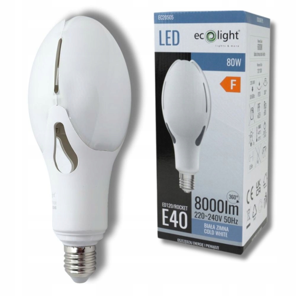 Żarówka do lamp ulicznych Led E40 80W 6000K 8000LM Rocket