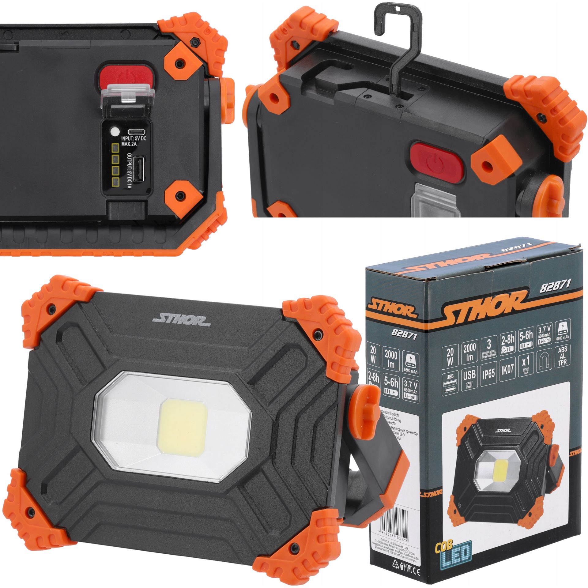 Reflektor Lampa Robocza Halogen Led 20W Cob 2000LM Przenośny Akumulatorowy