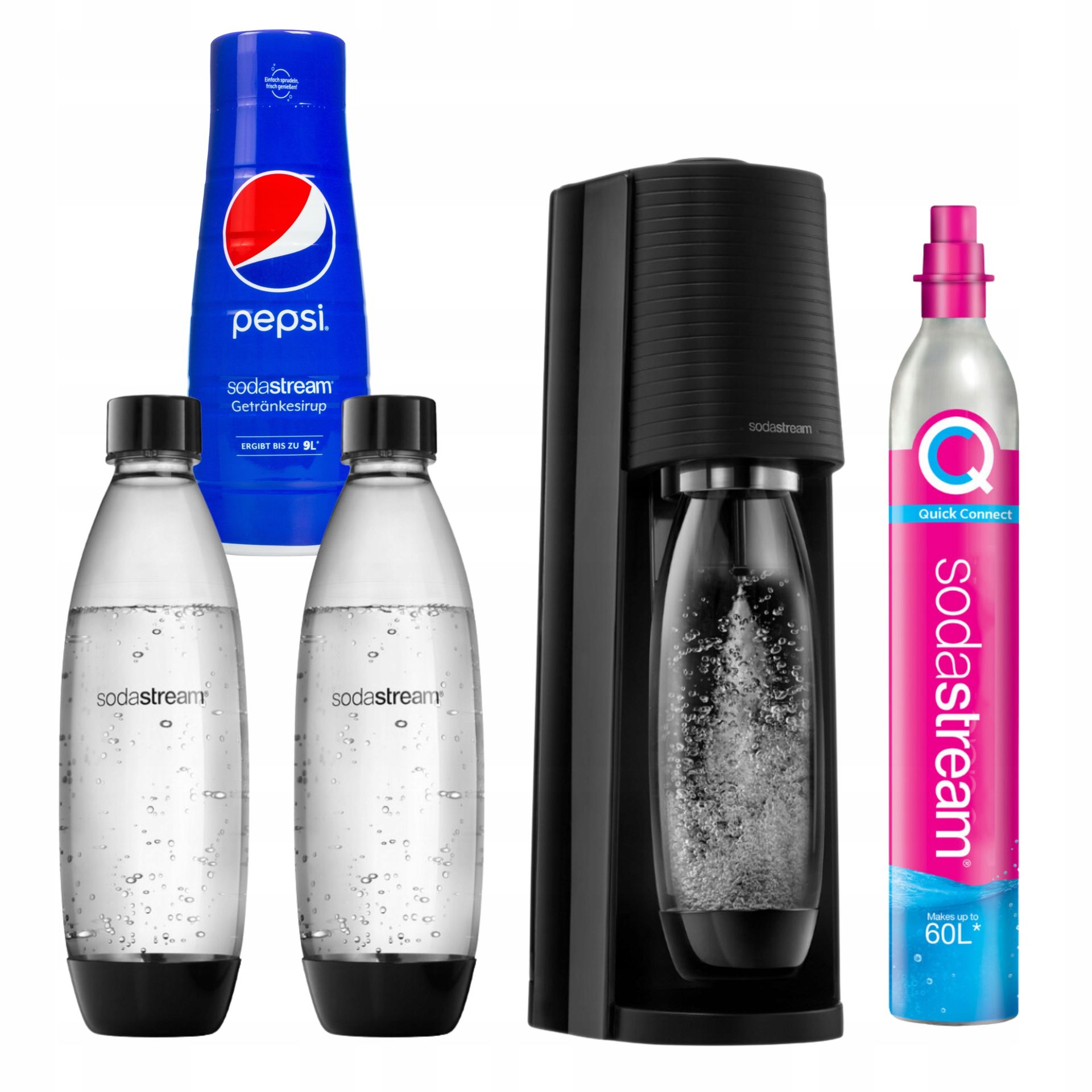 Saturator Sodastream Terra Do Gazowania Wody 2x butelka syrop Czarny