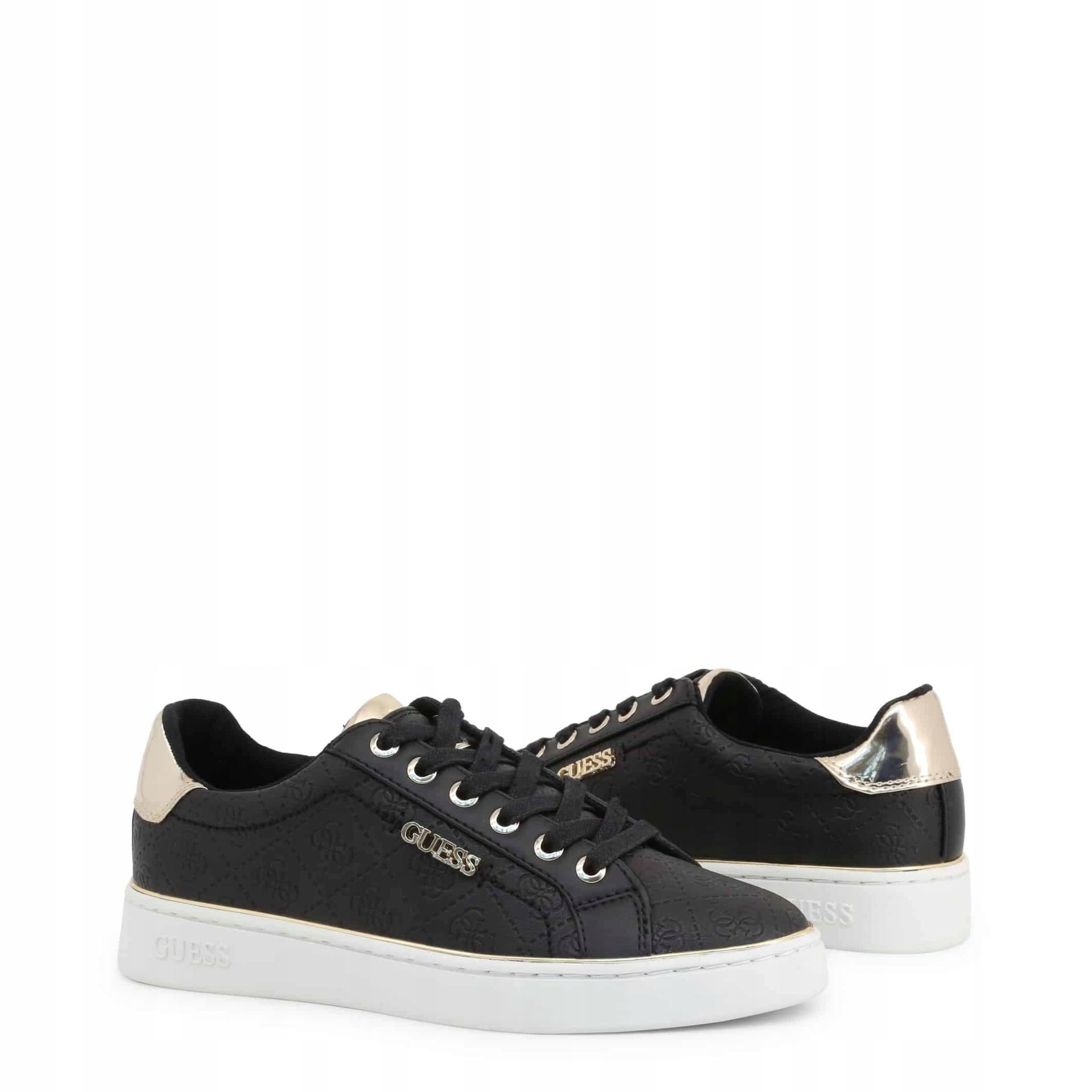 Guess buty damskie Beckie czarne ze złotą piętą tłoczone logo 37
