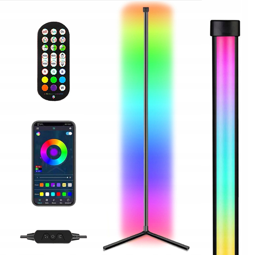 Lampa Narożna Podłogowa Stojąca 72 Led Rgb Bluetooth 4.0 Pilot 126cm