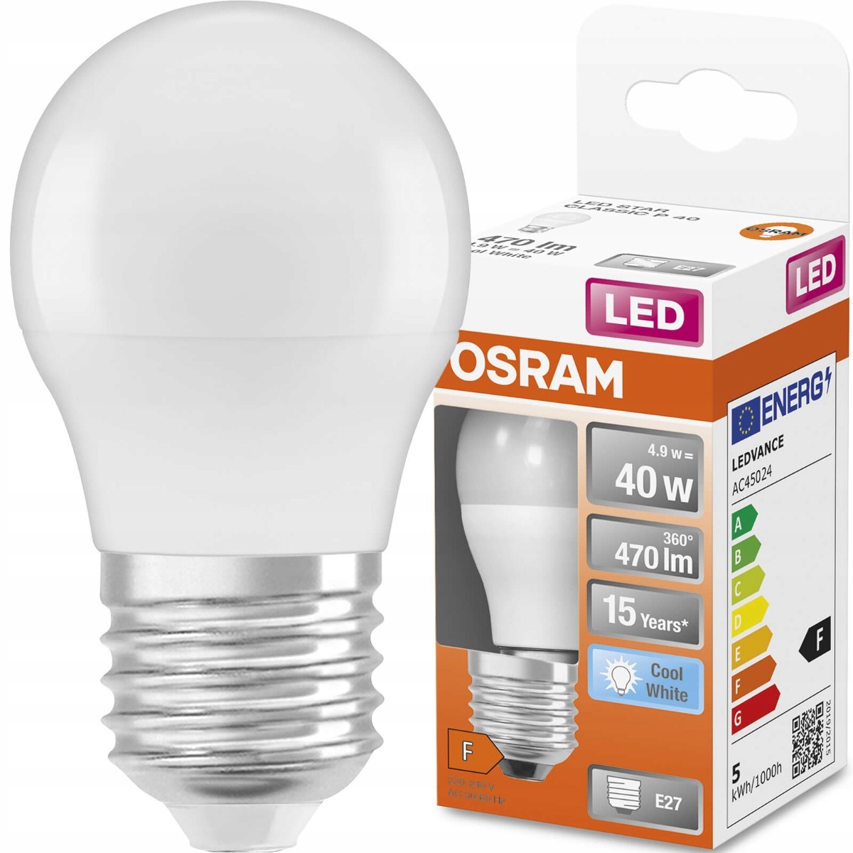 Żarówka Led Kulka E27 P45 4.9W Neutralna Osram