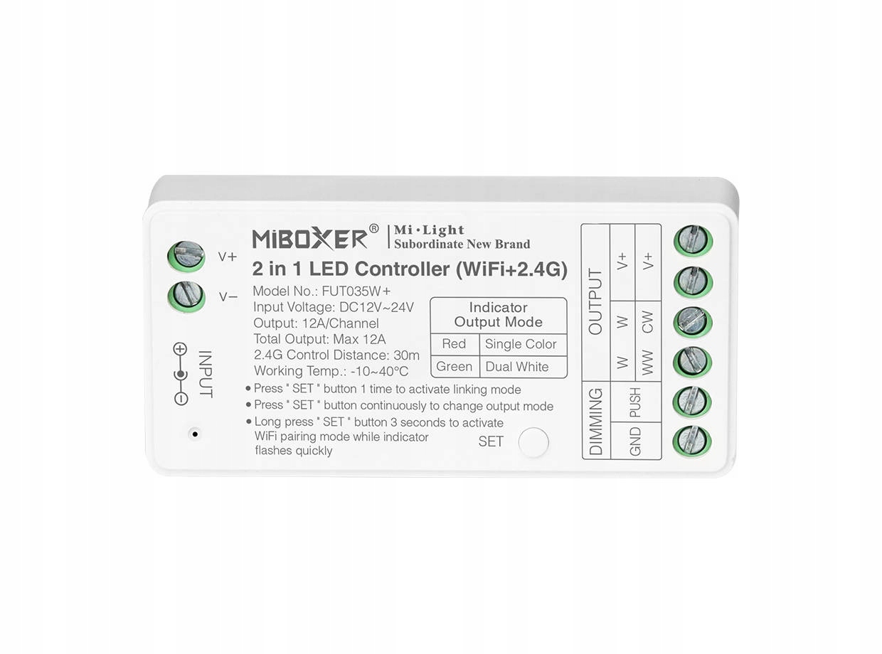 ML-FUT035W+: MiLight MiBoxer Wifi 2in1 controller 12/24V max12A/CH total ma