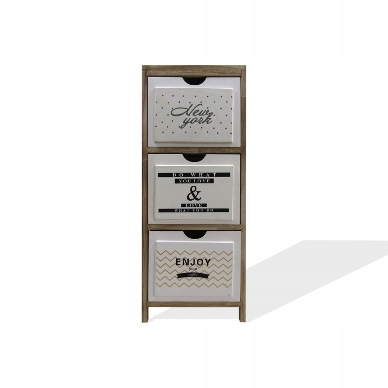 Waski Stolik Nocny Komoda 3 Szuflady Drewno Bialy