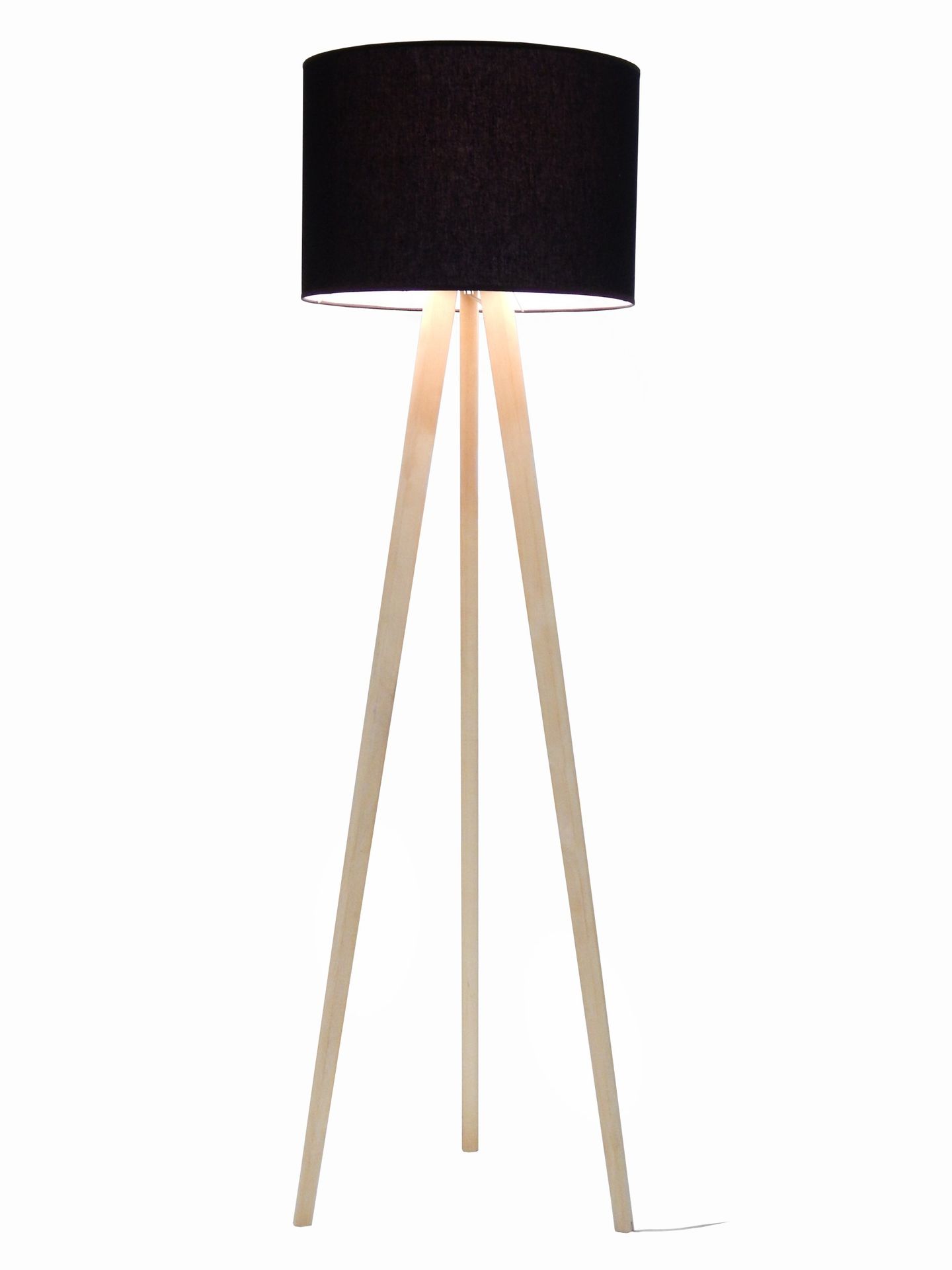 Lampa Stojąca Podłogowa Trójnóg Tripod Drewno Abażur Salon Sypialnia Pokój
