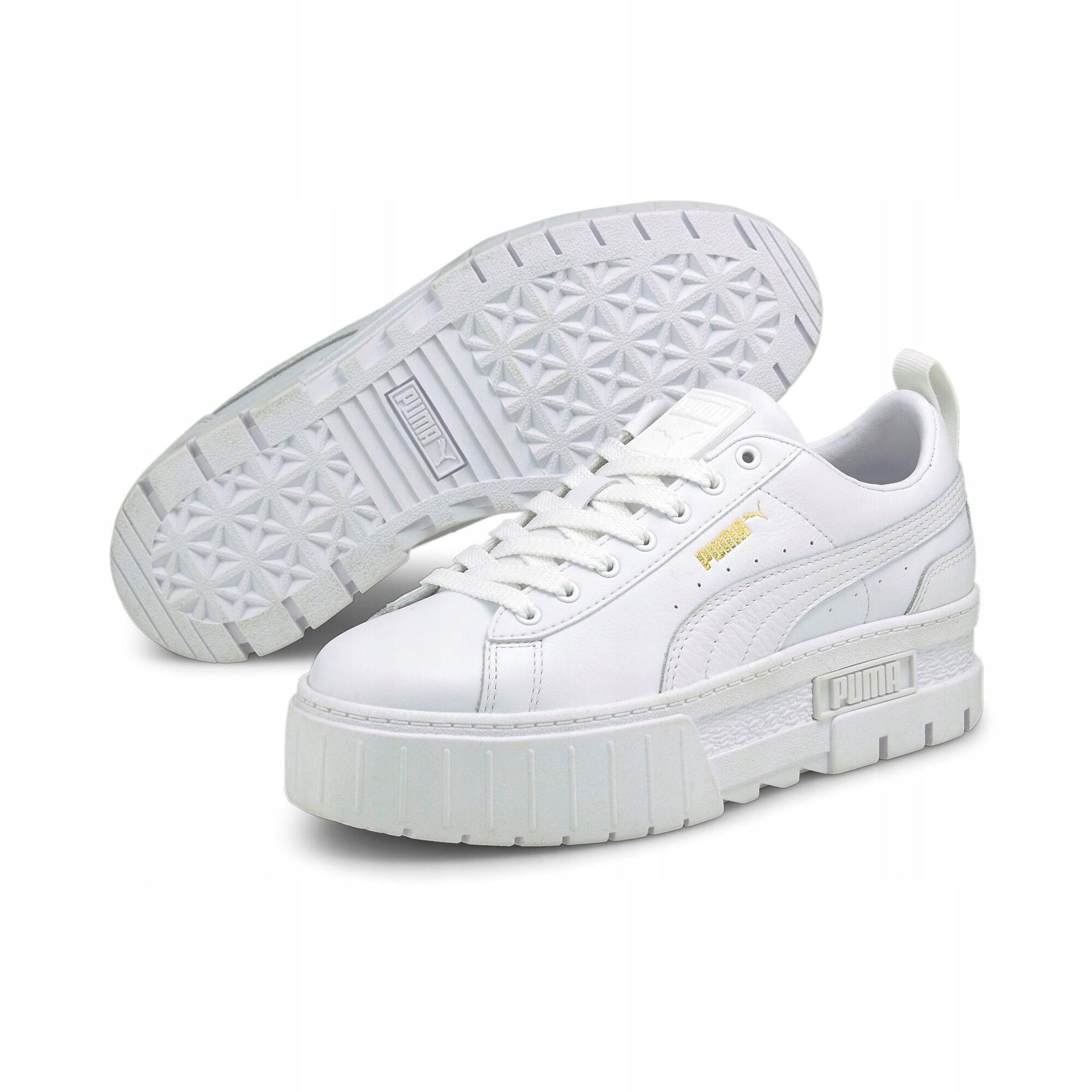 Buty damskie Puma Mayze gruba podeszwa skórzane białe 36