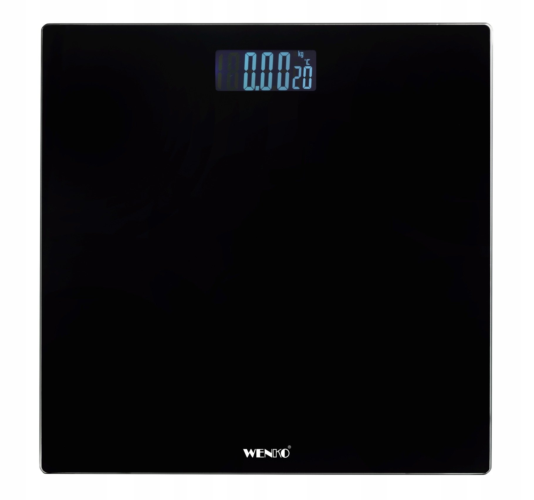 Waga łazienkowa z wyświetlaczem Led szklana czarna 28 x 28 cm Wenko
