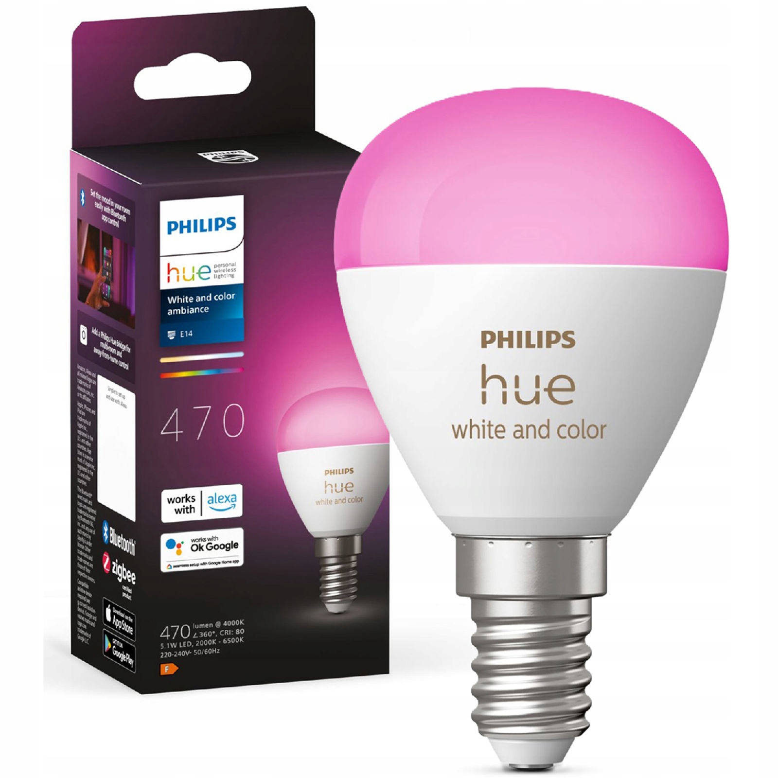 Żarówka Led E14 P45 5,1W 470lm 2000 6500K Tw Rgb Smart Philips Hue