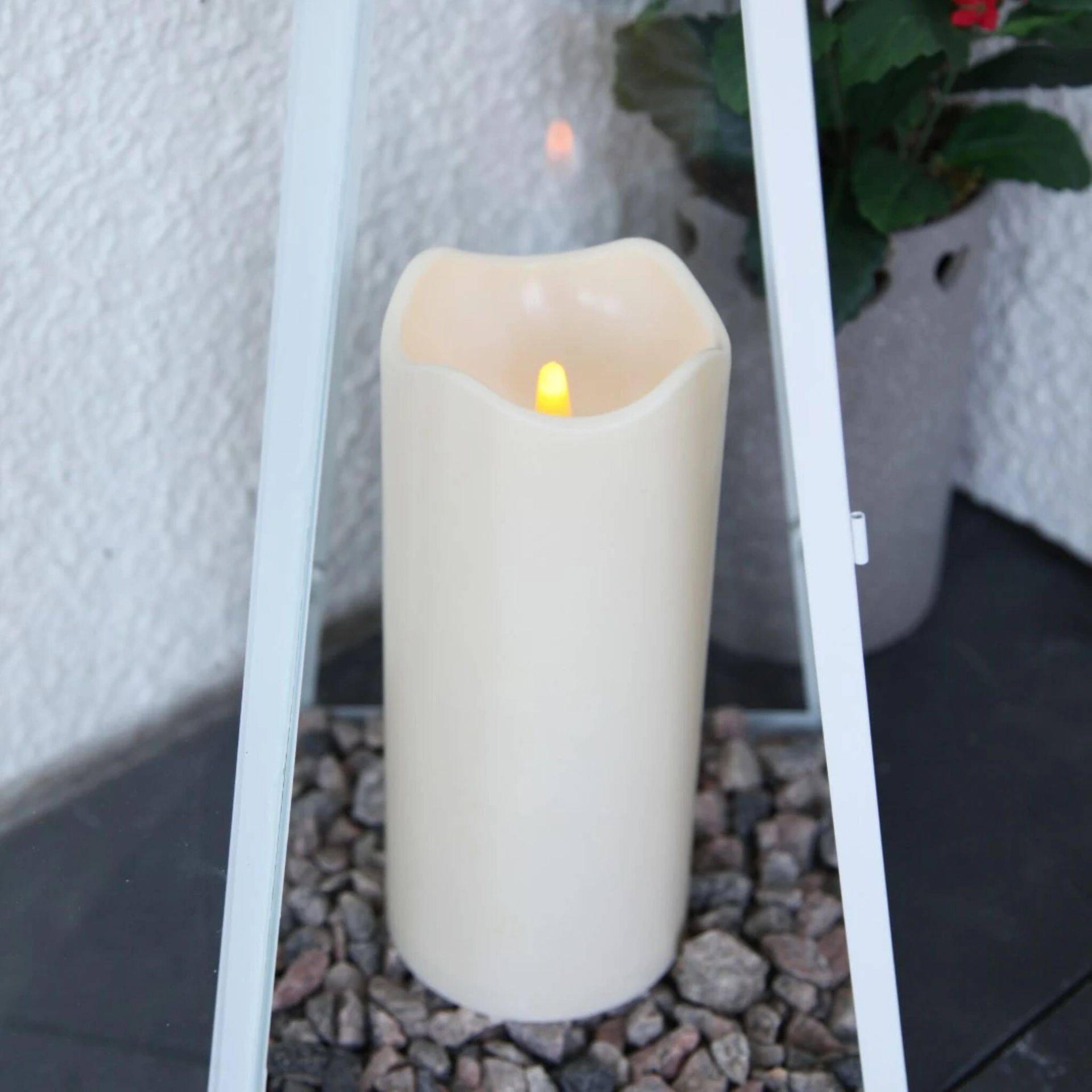 Szwedzka Świeca LED PAUL, Beżowa, 23 cm, Migoczący Płomień, Zewnętrzna, Timer, Czujnik Zmierzchu, 1000h, IP44