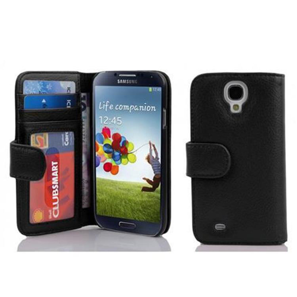 Etui Cadorabo do Samsung Galaxy S4 w kolorze OXID BLACK Etui na telefon komórkowy z magnetycznym zamknięciem i 3 miejscami na karty Etui Etui ochronne Etui z klapką w stylu książki