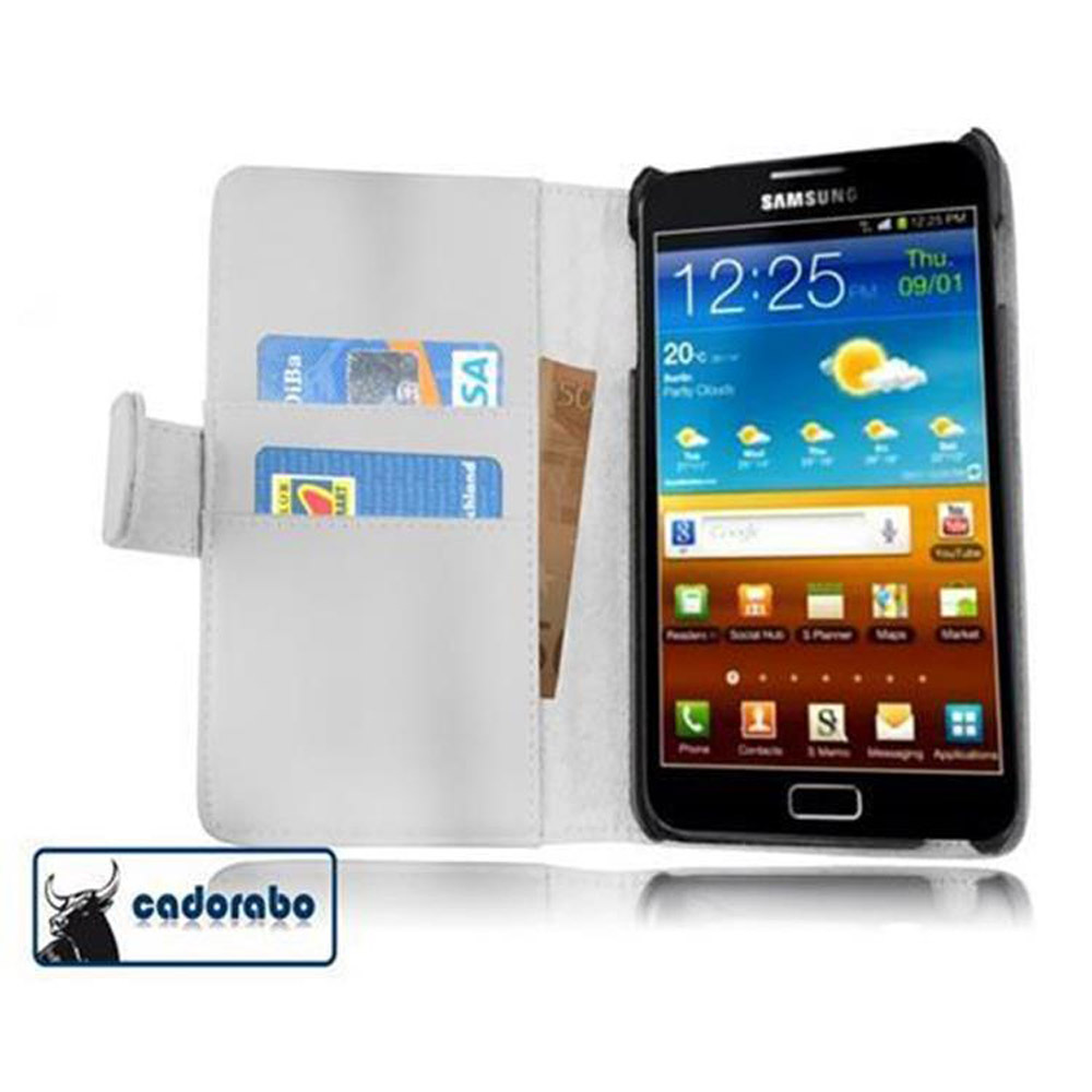 Etui Cadorabo do Samsung Galaxy NOTE 1 w kolorze POLAR WHITE Etui na telefon komórkowy wykonane z gładkiej sztucznej skóry z funkcją podstawki i miejscem na kartę Etui Etui ochronne Etui z klapką w stylu książki