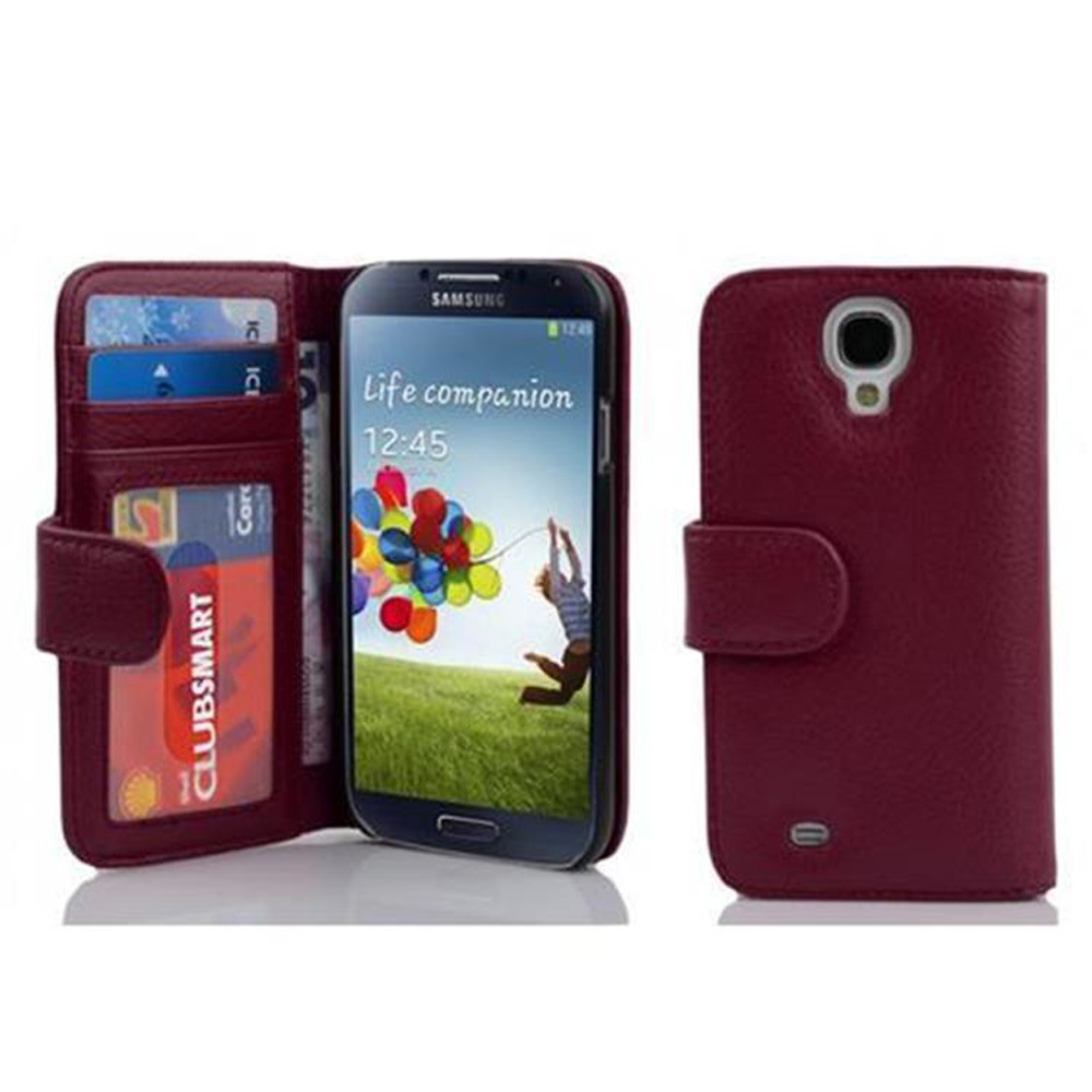 Etui Cadorabo do Samsung Galaxy S4 w kolorze BORDEAUX LILA etui na telefon komórkowy z zapięciem magnetycznym i 3 miejscami na karty etui ochronne etui z klapką w stylu książki