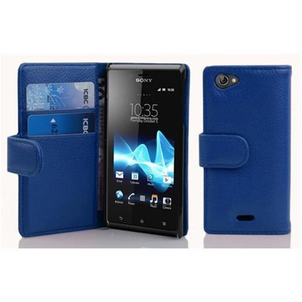 Etui Cadorabo do Sony Xperia J w kolorze KÖNIGS BLAU Etui na telefon komórkowy wykonane z teksturowanej sztucznej skóry z funkcją podstawki i kieszenią na karty Etui Etui ochronne Etui z klapką w stylu książki