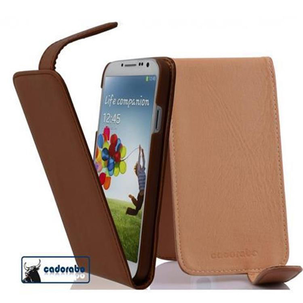 Etui Cadorabo do Samsung Galaxy S4 w kolorze KAKAO BROWN etui na telefon komórkowy z klapką wykonane z gładkiej sztucznej skóry etui ochronne etui z klapką w stylu książki