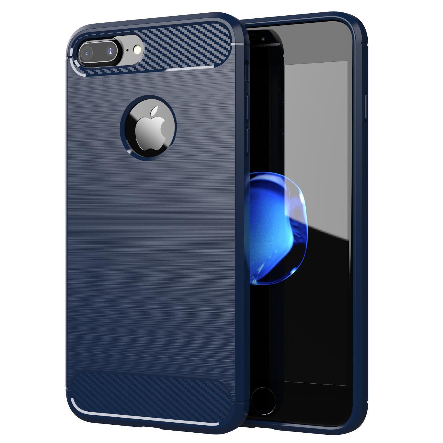 Cadorabo Etui do Apple iPhone 8 PLUS / iPhone 7 PLUS / iPhone 7S PLUS - Etui w kolorze BRUSHED BLUE ? Etui na telefon wykonane z silikonu TPU o wyglądzie włókna węglowego ze stali nierdzewnej - silikonowe etui Ultra Slim Soft Back Cover Case Bumper