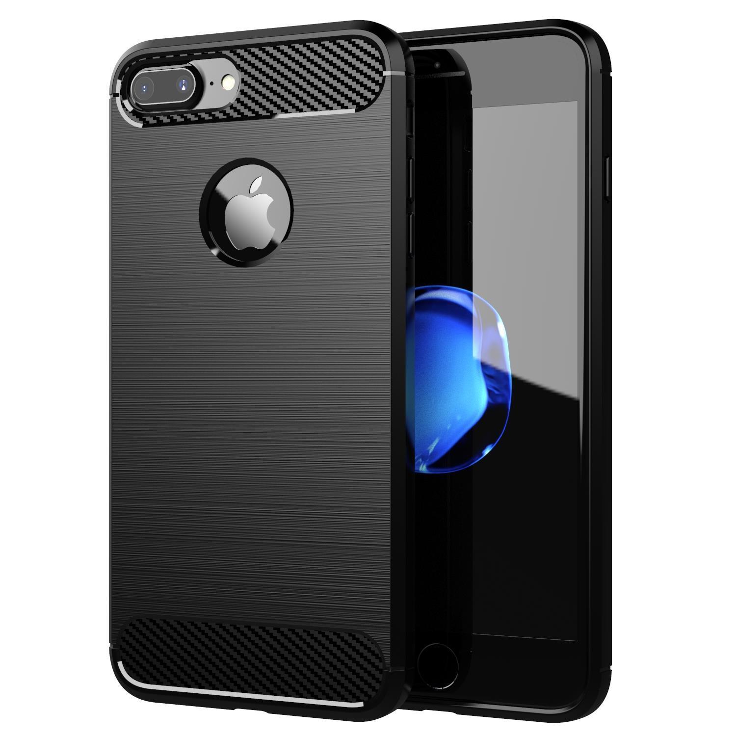 Etui Cadorabo do Apple iPhone 8 PLUS / iPhone 7 PLUS / iPhone 7S PLUS - Etui w kolorze BRUSHED BLACK? Etui na telefon wykonane z silikonu TPU o wyglądzie włókna węglowego ze stali nierdzewnej - silikonowe etui Ultra Slim Soft Back Cover Case Bumper