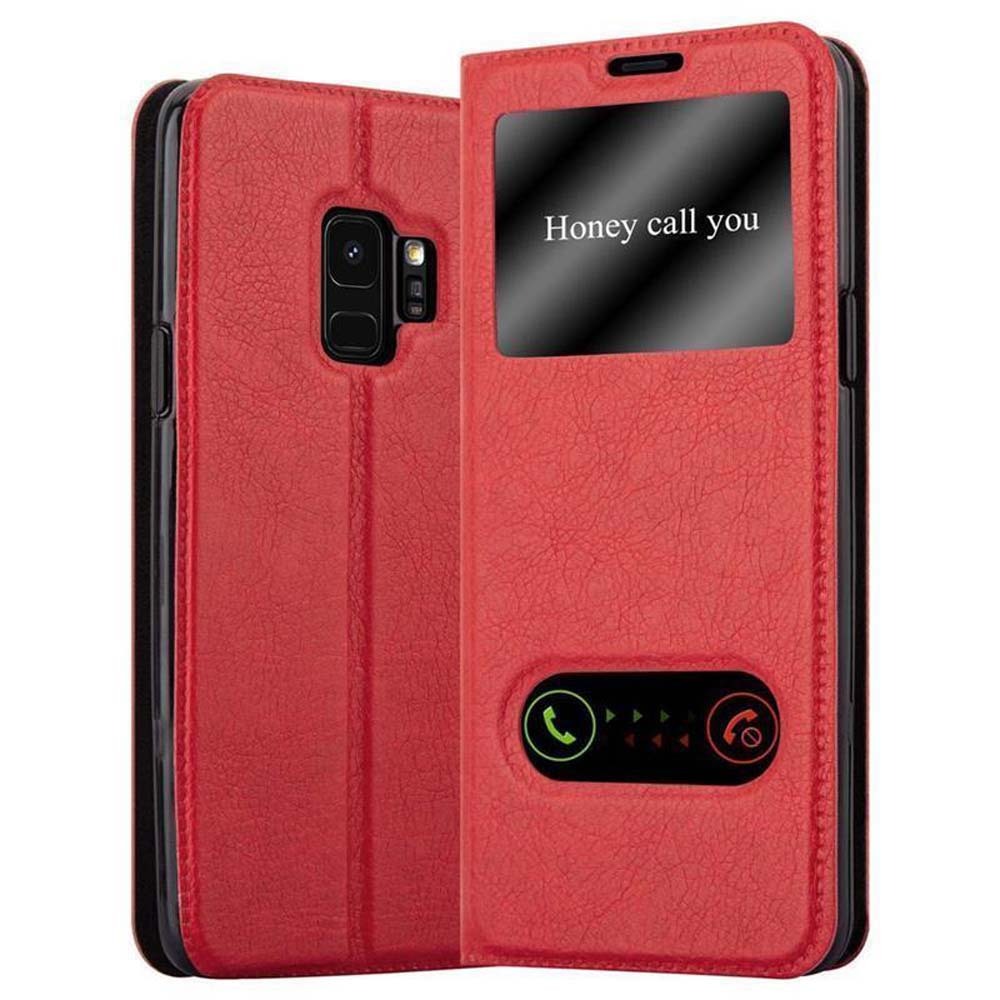 Etui Cadorabo do Samsung Galaxy S9 w kolorze SAFRAN RED Etui na telefon komórkowy z magnetycznym zamknięciem, funkcją podstawki i 2 okienkami do podglądu Etui Etui ochronne Etui z klapką w stylu książki