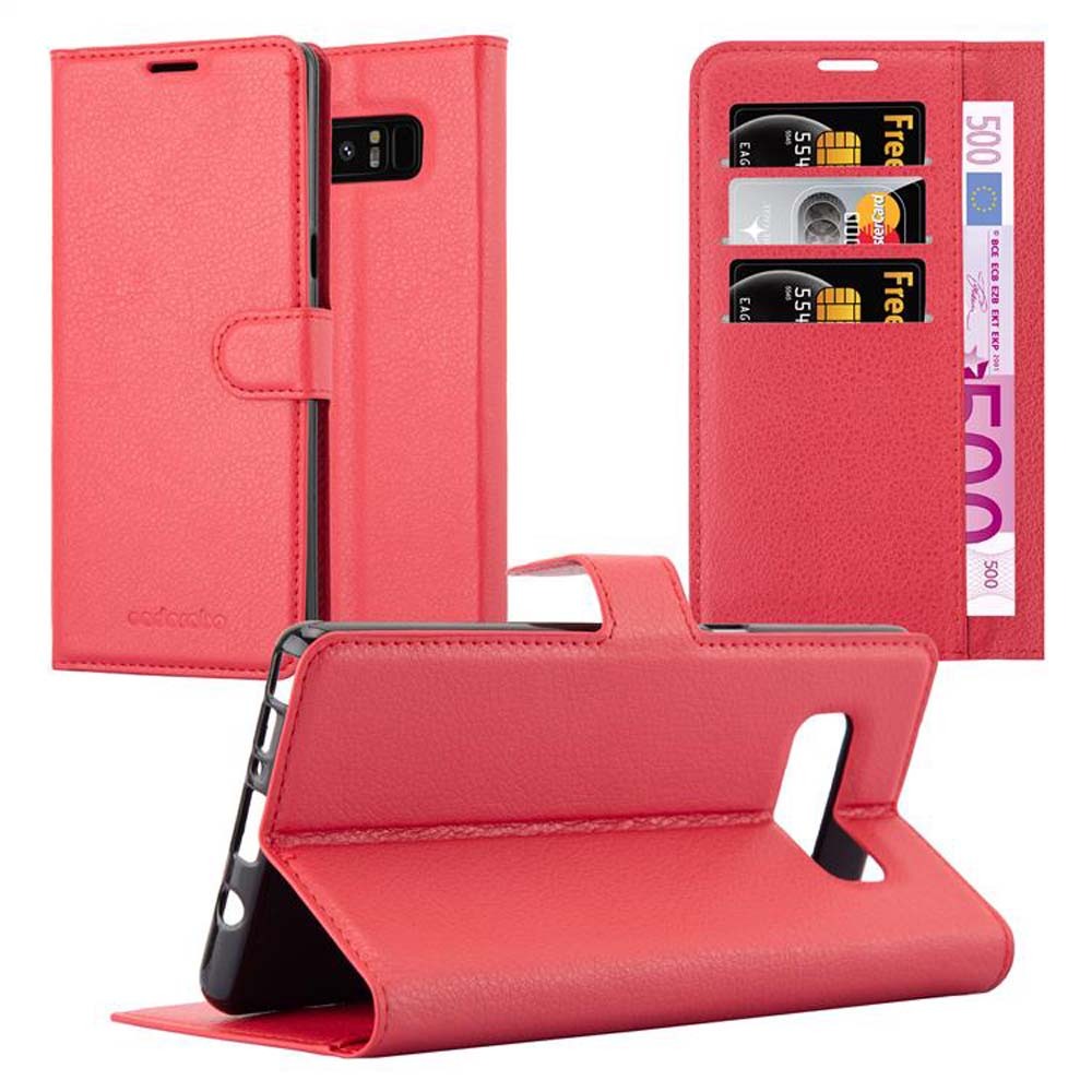 Etui Cadorabo do Samsung Galaxy NOTE 8 w kolorze KARMIN RED Etui na telefon komórkowy z zapięciem magnetycznym, funkcją podstawki i miejscem na kartę Etui Etui ochronne Etui z klapką w stylu książki