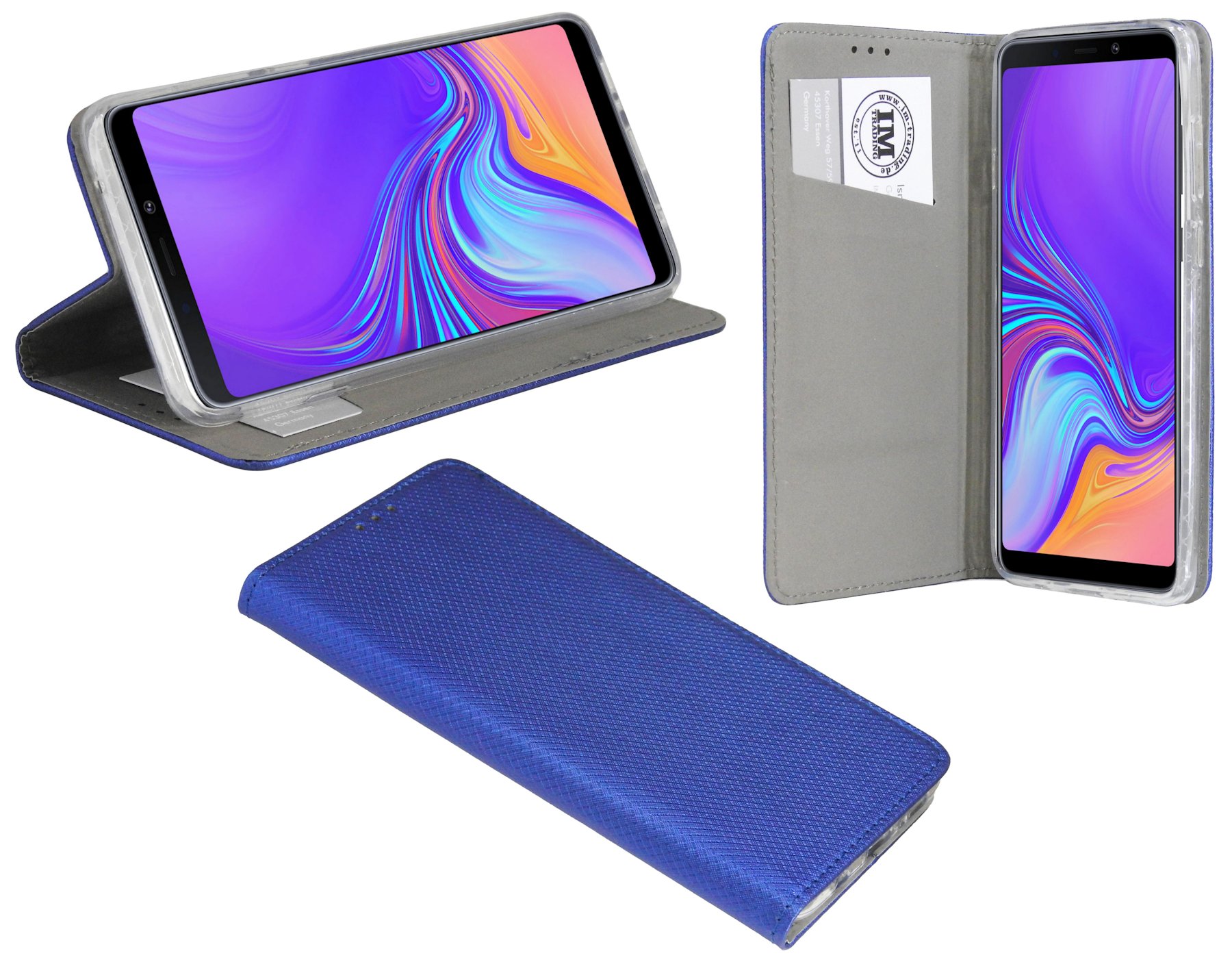Eleganckie etui książkowe Smart Magnet kompatybilne z Samsung Galaxy A9 2018 (A920F) z klapką o wyglądzie skórzanego portfela w kolorze niebieskim